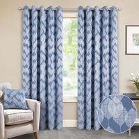 Halo Lined Eyelet Curtains - Blue / 229cm / 183cm