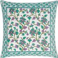 Mentera Floral Velvet Cushion - Oasis Green/Lilac / Feather - thumbnail 1