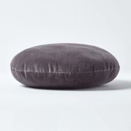 Velvet Round Cushion - Dark Grey - thumbnail 4