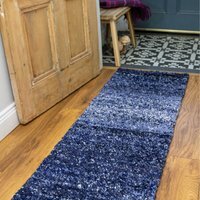 Super Soft Mottled Striped Shaggy Rug - Navy Blue / 240 x 60cm - thumbnail 1