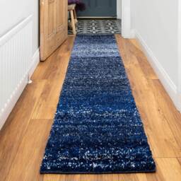 Super Soft Mottled Striped Shaggy Rug - Navy Blue / 240 x 60cm - thumbnail 3