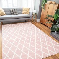 Classic Trellis Living Room Rug - Blush Pink / 280 x 190cm
