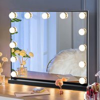 Large Hollywood Rectangle LED Vanity Mirror with Black Edge - Black / 62cm