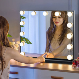 Large Hollywood Rectangle LED Vanity Mirror with Black Edge - Black / 62cm - thumbnail 2