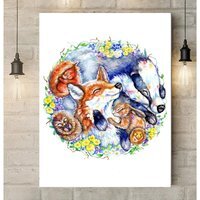 Woodland Friends Afternoon Nap Canvas Wall Art - Brown / 30 x 20 in