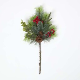 Artificial Bouquet Winter Woodland and Eucalyptus Single Stem - Green & Red - thumbnail 2