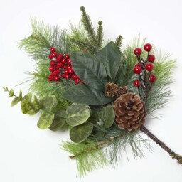 Artificial Bouquet Winter Woodland and Eucalyptus Single Stem - Green & Red - thumbnail 3