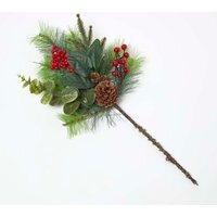 Artificial Bouquet Winter Woodland and Eucalyptus Single Stem - Green & Red - thumbnail 1