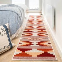 Warm Orange Terracotta Tribal Geometric Low Pile Soft Living Area Rug - Terracotta / 240cm - image 1