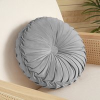 Round Pleated Pumpkin Velvet Cushion 45cm - Grey - image 1