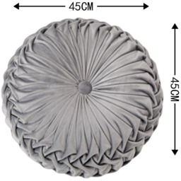 Round Pleated Pumpkin Velvet Cushion 45cm - Grey - thumbnail 3