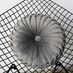 Round Pleated Pumpkin Velvet Cushion 45cm - Grey - thumbnail 2