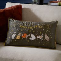 Halloween Pawty Embroidered Velvet Feather Filled Cushion 50 x 30cm - Multi - image 1