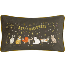 Halloween Pawty Embroidered Velvet Feather Filled Cushion 50 x 30cm - Multi - thumbnail 2