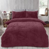 Teddy Fleece Duvet Cover Set - Burgundy / Double