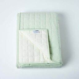 Cotton Quilted Reversible Bedspread - Sage-Cream / Double - thumbnail 2