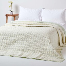Cotton Quilted Reversible Bedspread - Sage-Cream / Double - thumbnail 4