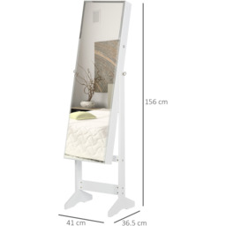 HOMCOM Jewellery Cabinet Standing Mirror Lock - White - thumbnail 4