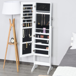 HOMCOM Jewellery Cabinet Standing Mirror Lock - White - thumbnail 3