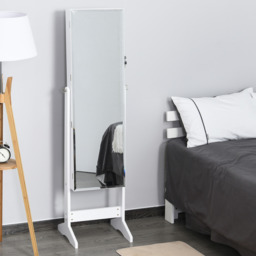 HOMCOM Jewellery Cabinet Standing Mirror Lock - White - thumbnail 2