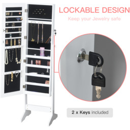 HOMCOM Jewellery Cabinet Standing Mirror Lock - White - thumbnail 5
