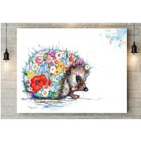 Floral Hedgehog Canvas Wall Art - Brown / 24 x 32in