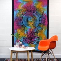 Chakra Buddha Cotton Bedspread Wall Hanging - Handmade Indian Decor - Multi