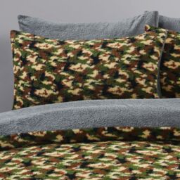 Camouflage Teddy Soft Cosy Fleece Duvet Set - Green Multi / Single - thumbnail 3