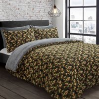 Camouflage Teddy Soft Cosy Fleece Duvet Set - Green Multi / Single