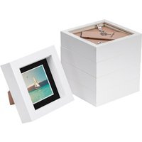 "4x4"" White 3D Box Photo Frame - 2x2"" Mount - Pack of 5 - White/Black"