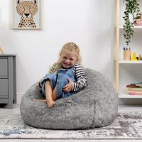 Kids Faux Fur Bean Bag Chair, Fluffy Beanbag for Children, Filling Included - Grey - image 1