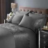 Band Crushed Velvet Duvet Cover Sets - Charcoal Grey / Single / 1x pillowcase