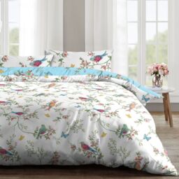 Delicate Birds Floral Reversible Duvet Set - Duck Egg or White / Superking - thumbnail 2