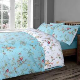 Delicate Birds Floral Reversible Duvet Set - Duck Egg or White / Superking - thumbnail 4