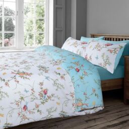 Delicate Birds Floral Reversible Duvet Set - Duck Egg or White / Superking - thumbnail 3