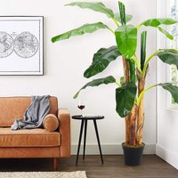 Realistic Banana Artificial Tree 3 Trunk in Black Planter - Green - thumbnail 1