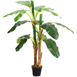 Realistic Banana Artificial Tree 3 Trunk in Black Planter - Green - thumbnail 2