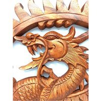 Hand Carved Suar Wood Dragon Panel, Unique Wall Art - Brown