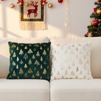 2 Pack Single Sided Christmas Themed Throw Pillows - Green and White - thumbnail 1