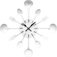 Romero 33cm Dia White Cutlery Metal Wall Clock - White