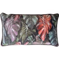 Mogori Leafage Digitally Printed Velvet Piped Cushion - Aubergine / Feather - thumbnail 1
