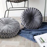 Round Pleated Pumpkin Velvet Cushion(Set of 2) - Grey / 45cm - image 1