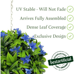 Best Artificial Small Blue Lily Hanging Basket Flower Topiary Ball - Blue - thumbnail 3