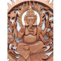 Ganesh Wooden Wall Panel - Hand-Carved Suar Art Decor (40cm) - Brown