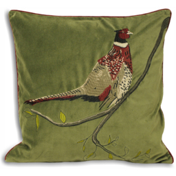 Hunter Velvet Pheasant Cushion - Green / 80 Polyester 20 Feather - thumbnail 2