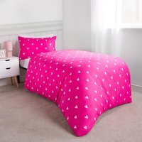 Gingham Heart Reversible Duvet Set - Bright Pink / Single