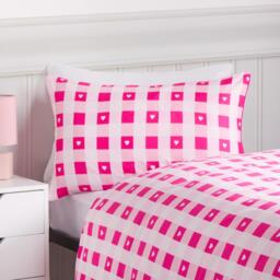 Gingham Heart Reversible Duvet Set - Bright Pink / Single - thumbnail 3