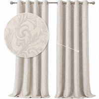 MHG Living 100% Cotton Jacquard Room Darkening Curtains - Thermal Insulated Eyelet Curtain Pair - Damask Natural / 46in / 54in