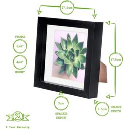 "3D Box Photo Frame - 6 x 6"" with 4x4"" Mount - Pack of 5 - Black/Grey" - thumbnail 4