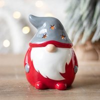 Ceramic Gonk Tealight Holder - Red and Grey